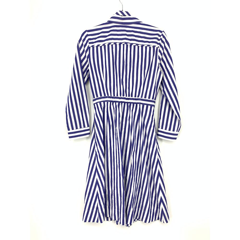 J. Crew Tie Waist Shirt Dress Womens Size 4 Blue White Striped Long Sleeve - Picture 2 of 6